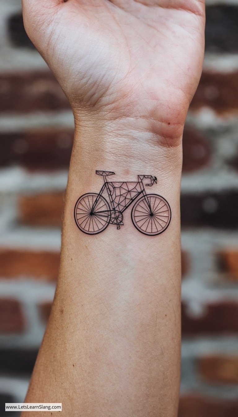 Chic Geometric Bicycle Wrist Tattoo
