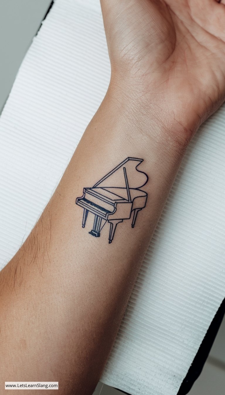 Chic Grand Piano Wrist Tattoo