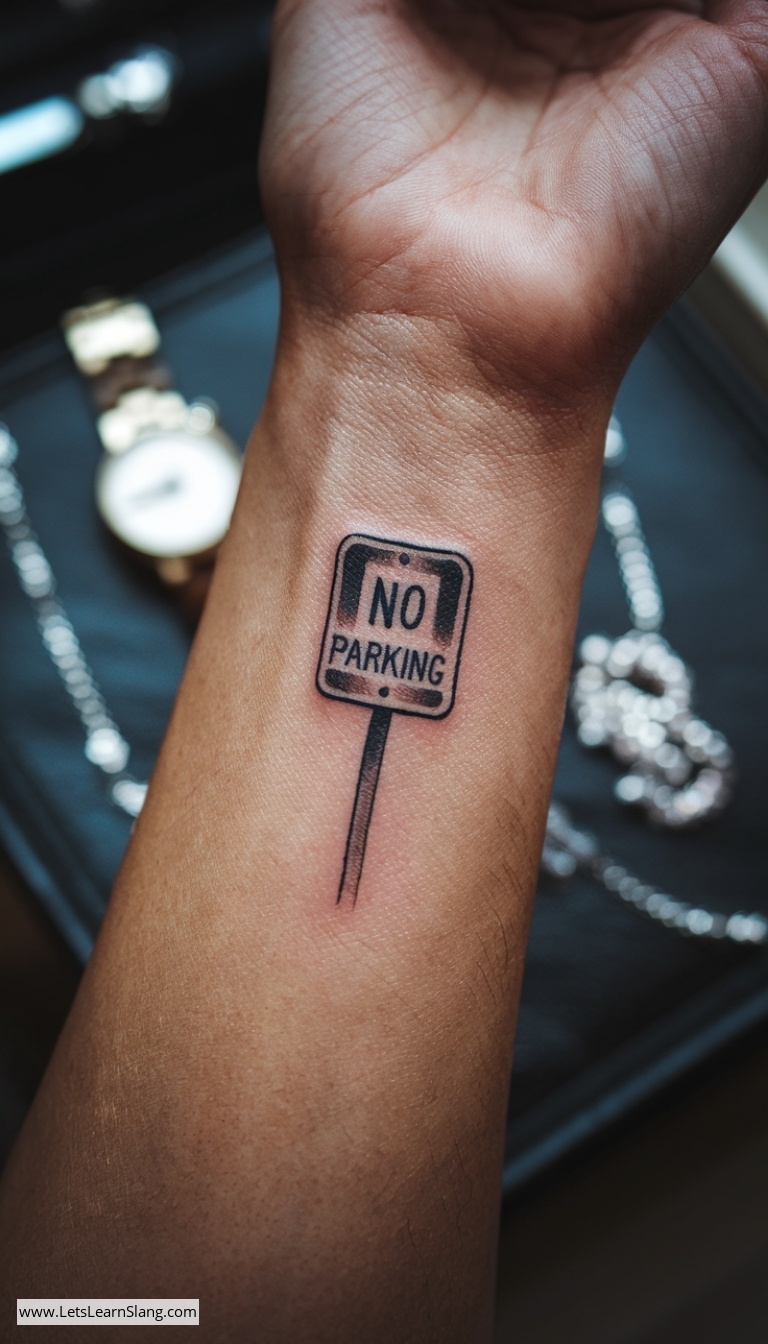 Chic 'No Parking' Wrist Tattoo