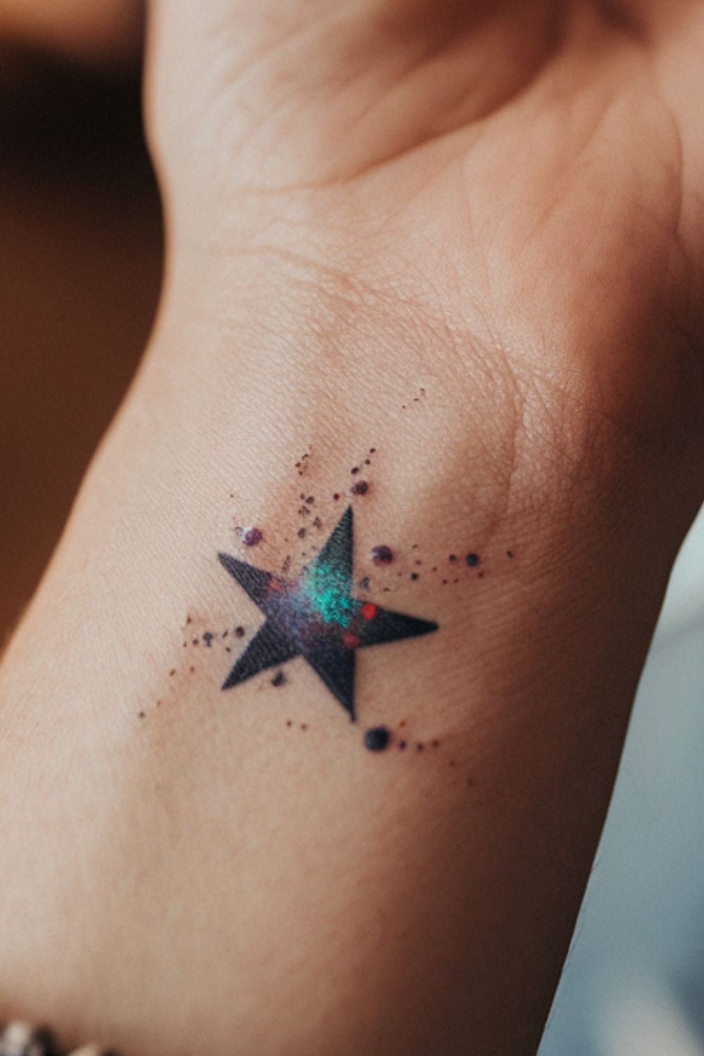 Color Splash Star Wrist Tattoo