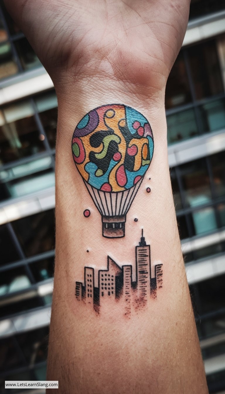 Colorful Abstract Hot Air Balloon Wrist Tattoo