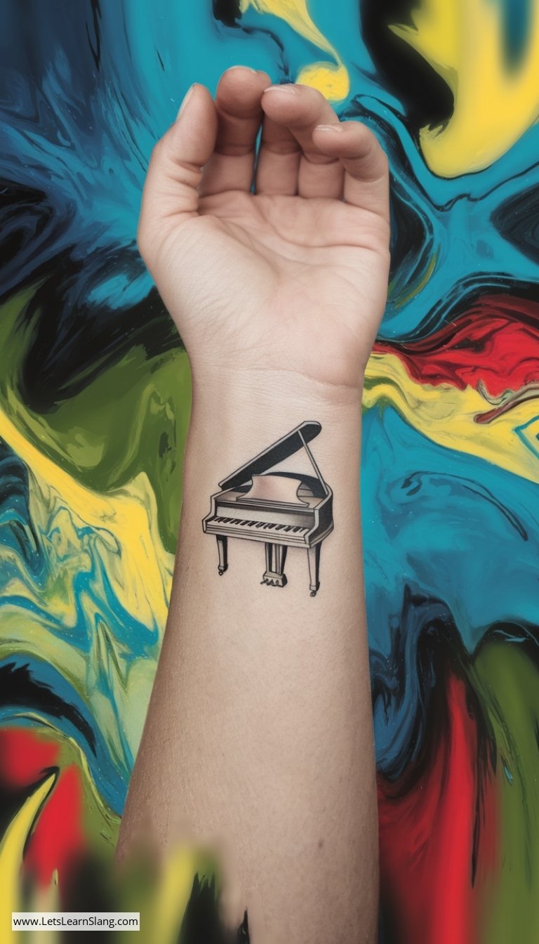 Colorful Abstract Piano Wrist Tattoo