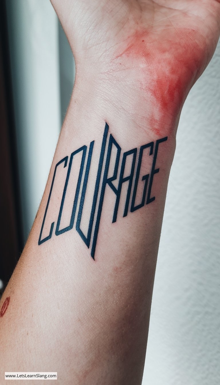 Courage Script Wrist Tattoo