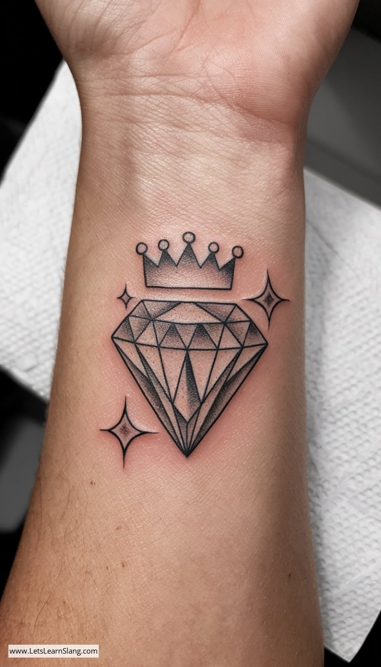 Crowned Diamond Wrist Tattoo