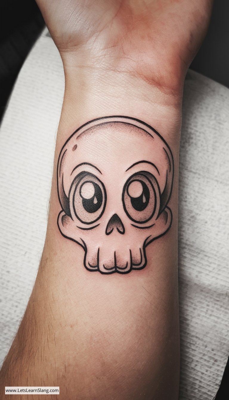 Cute Cartoon Skull Wrist Tattoo