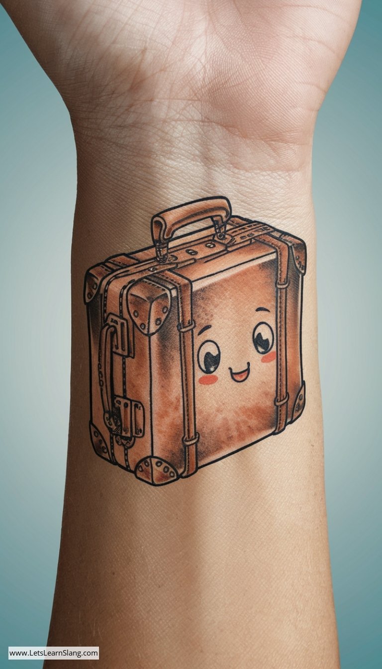 Cute Cartoon Suitcase Wrist Tattoo