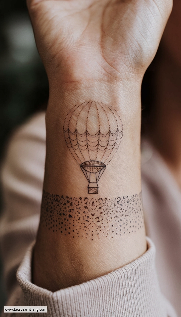 Dainty Dotwork Hot Air Balloon Tattoo