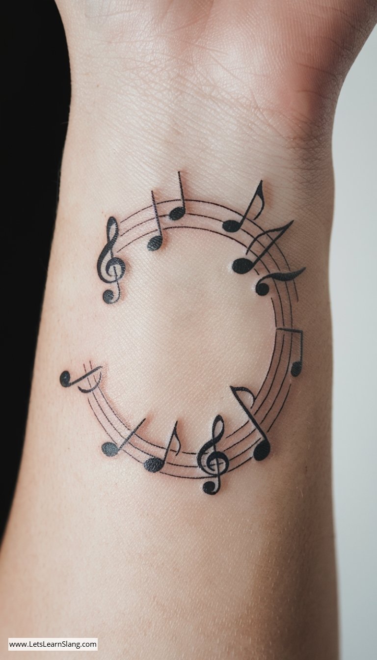 Dainty Music Note Arc Tattoo
