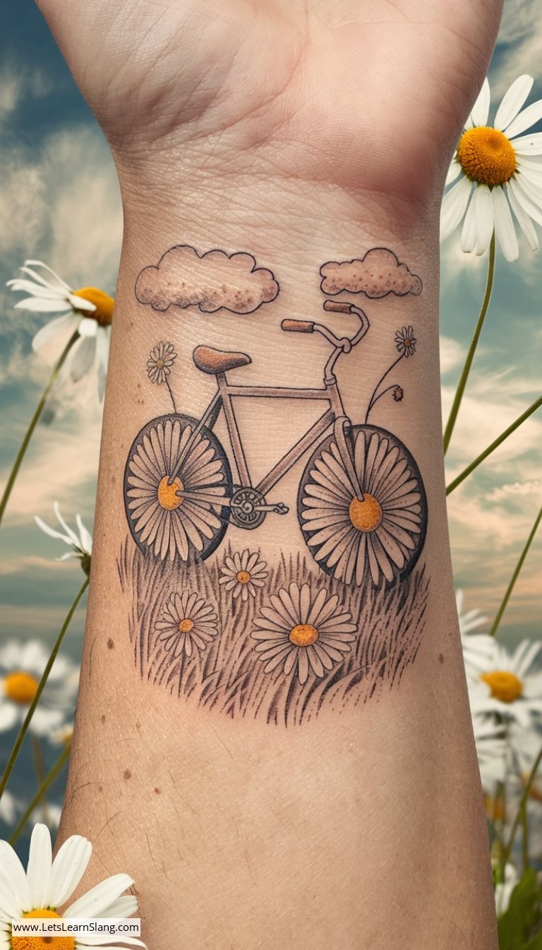 Daisy Wheel Bicycle Tattoo