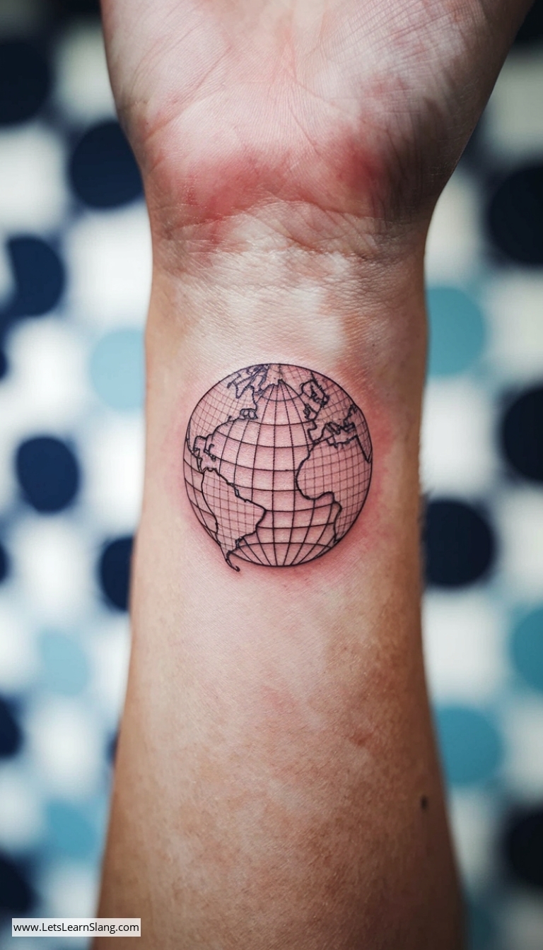 Delicate Globe Wrist Tattoo