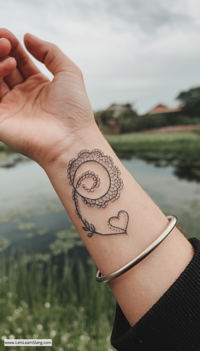 Delicate Spiral Lace Wrist Tattoo