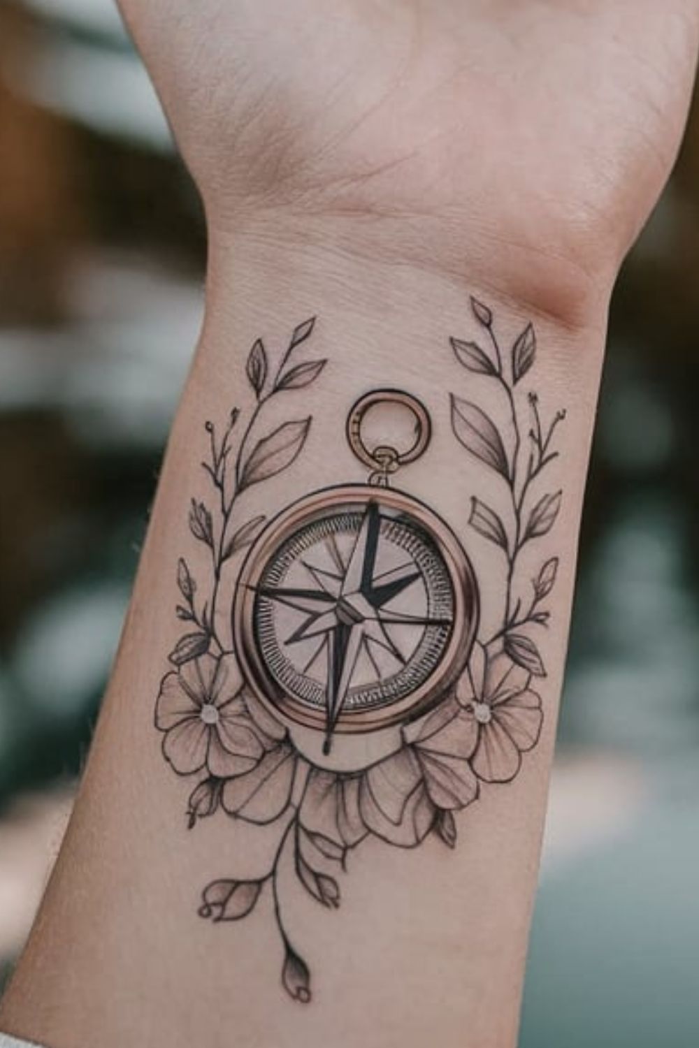 Diamond Compass Wrist Tattoo