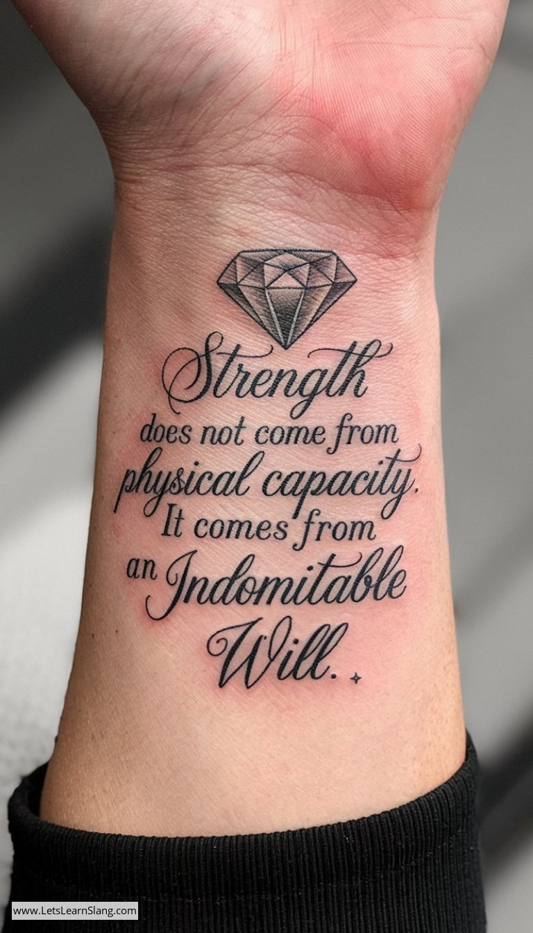 Diamond Strength Quote Wrist Tattoo