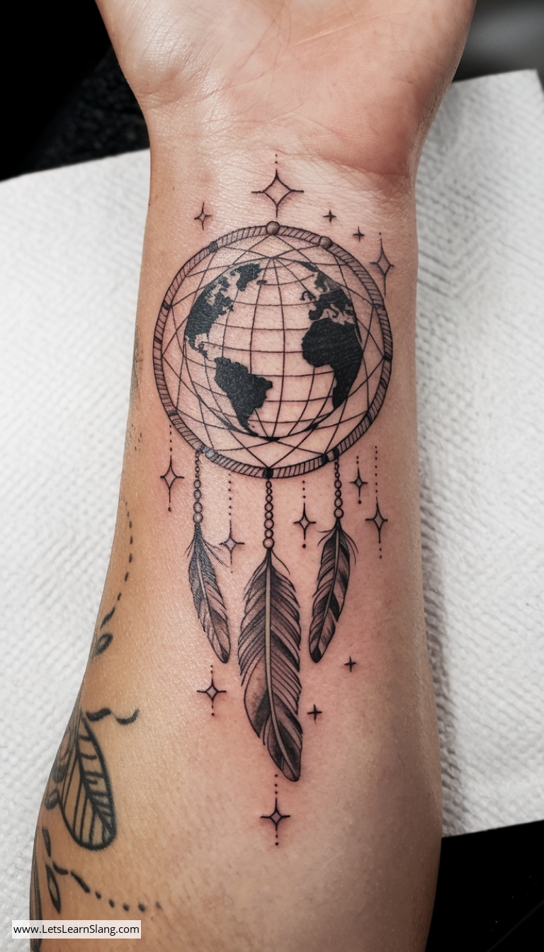 Dreamcatcher Globe Wrist Tattoo