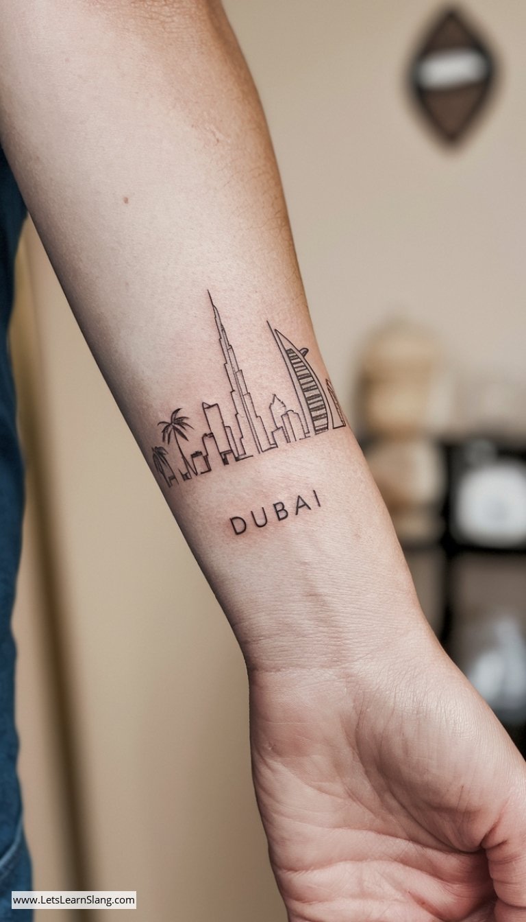 Dubai Skyline Stamp Tattoo