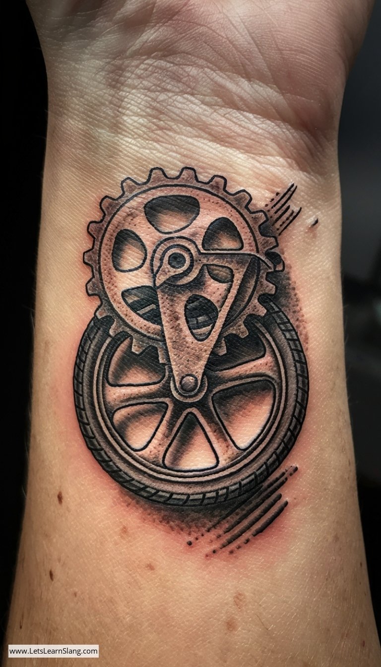 Elegant Bicycle Gear Wrist Tattoo