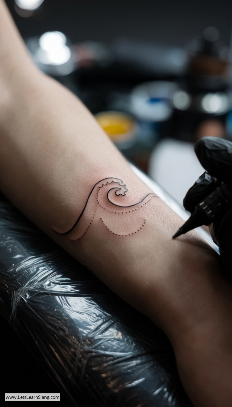 Elegant Black Line Wave Wrist Tattoo