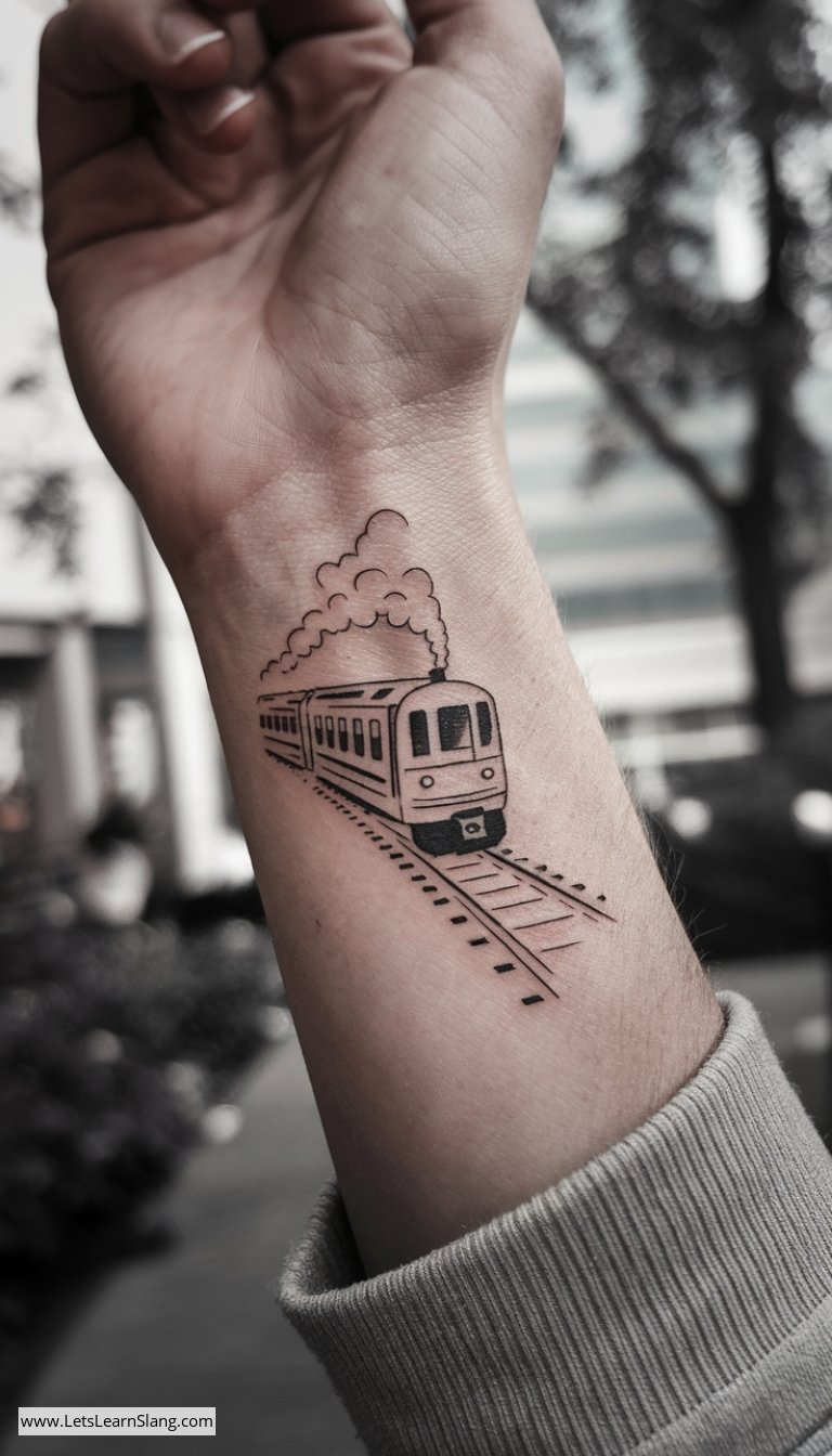 Elegant Commuter Train Wrist Tattoo