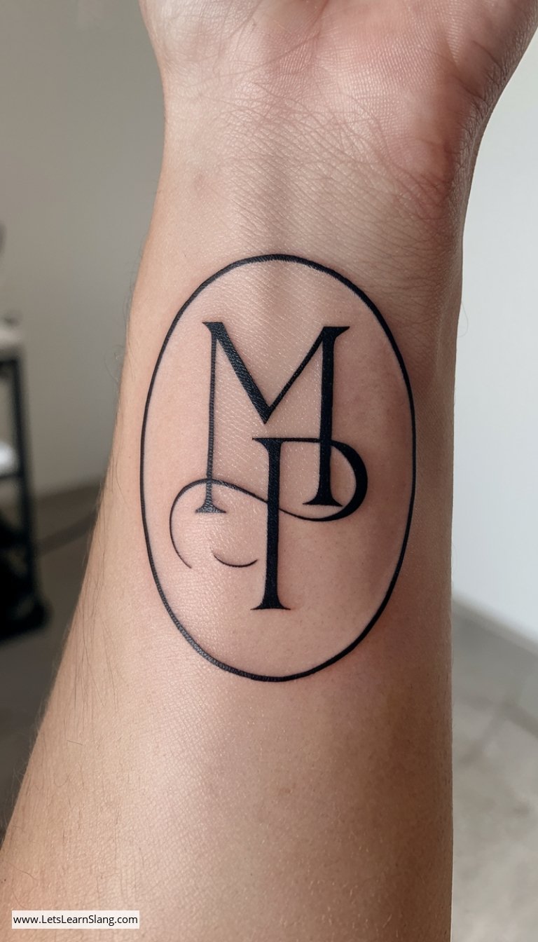 Elegant Monogram Oval Wrist Tattoo