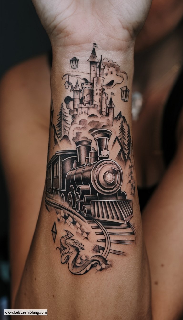 Enchanted Train Wrist Tattoo