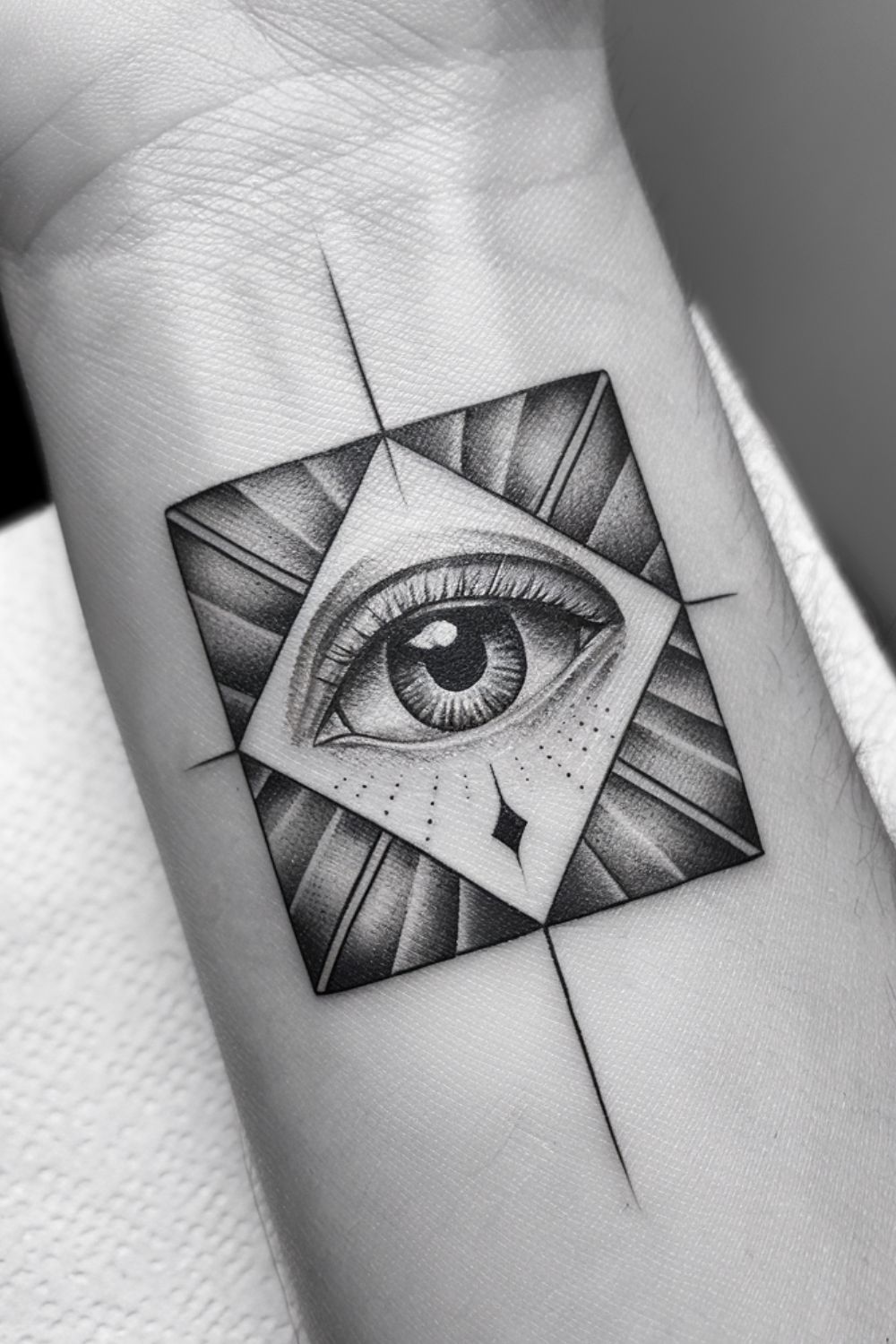 Eye Inside Square Wrist Tattoo