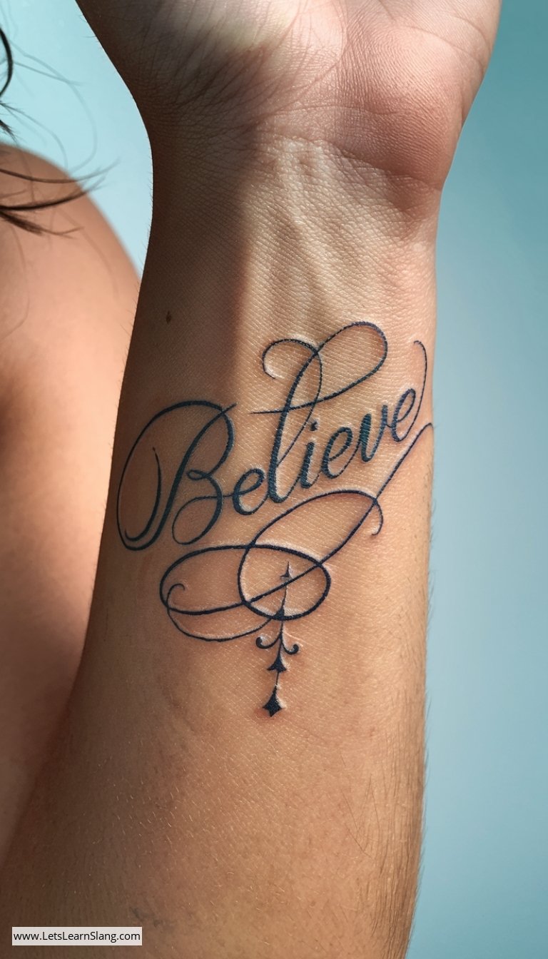Fairy Tale Script 'Believe' Tattoo