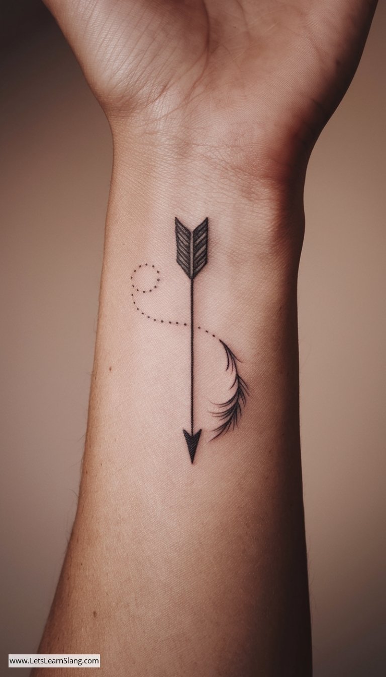Feathered Arrow Wrist Tattoo for Women
