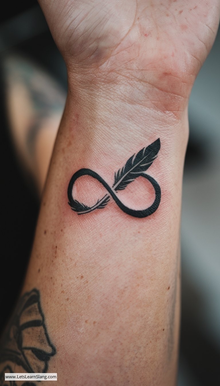 Feathered Infinity Wrist Tattoo