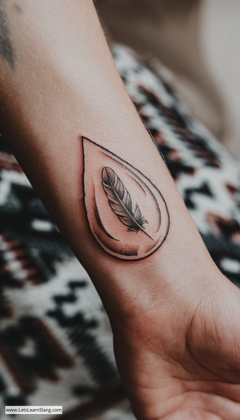 Feathered Teardrop Wrist Tattoo