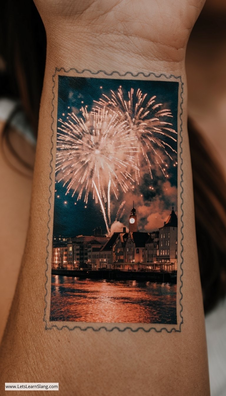 Festive Firework Postcard Tattoo