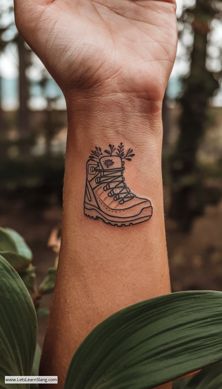 Floral Hiking Boot Wrist Tattoo