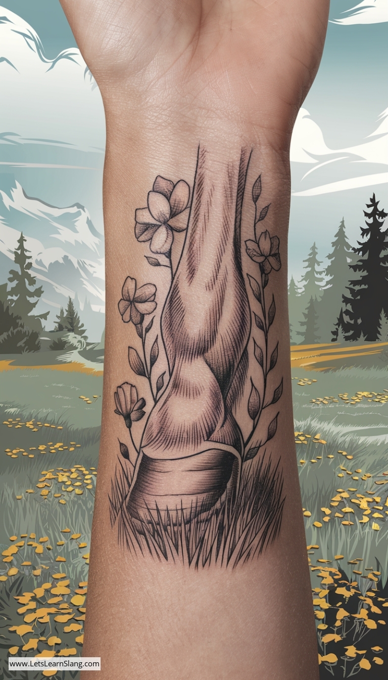 Floral Horse Hoof Wrist Tattoo