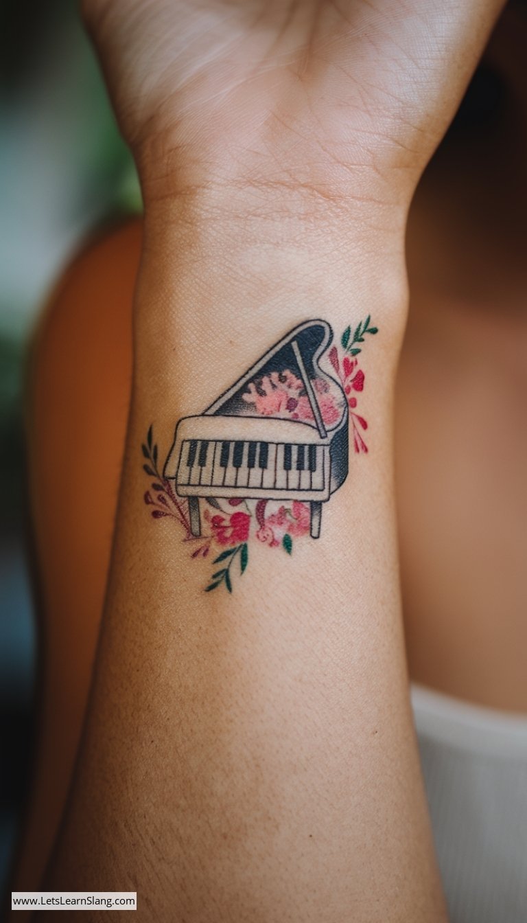 Floral Piano Wrist Tattoo