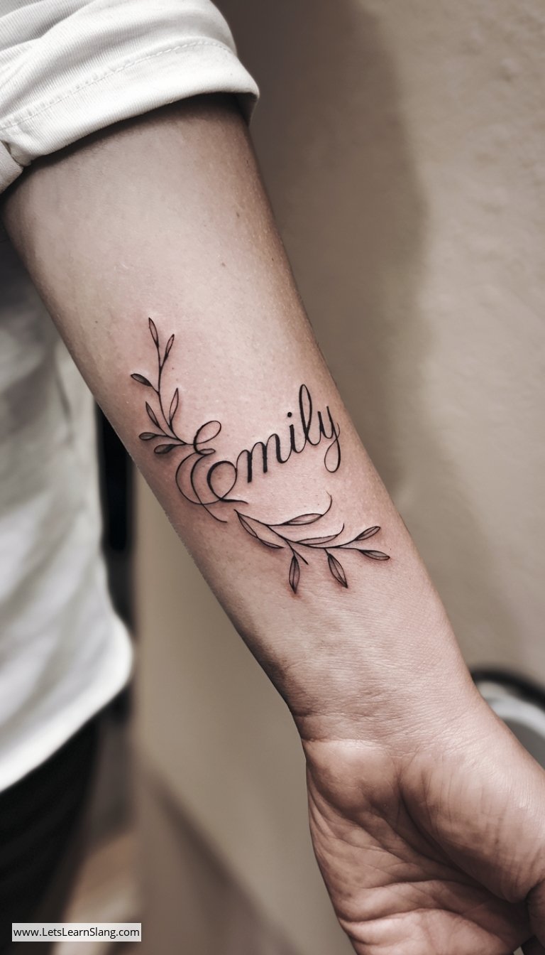 Floral Script 'Emily' Wrist Tattoo