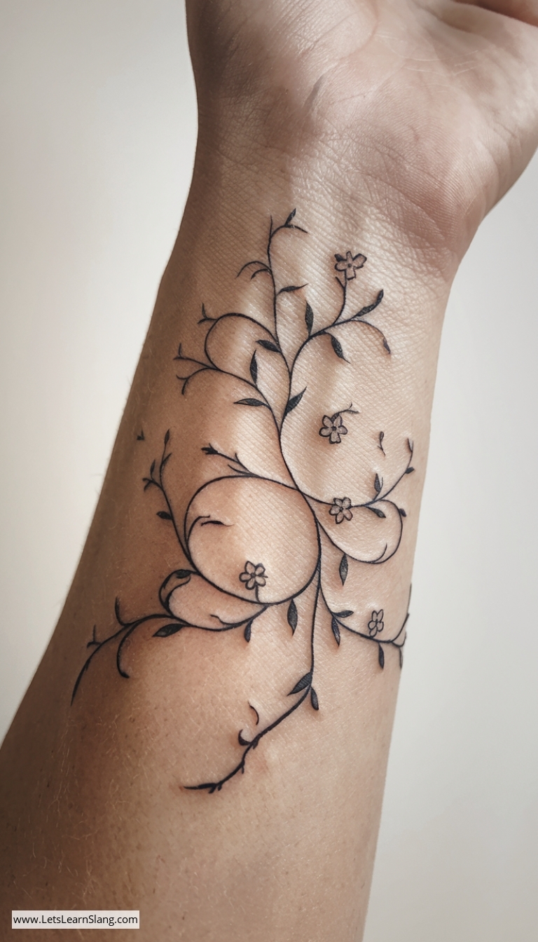Floral Vine Wrist Tattoo