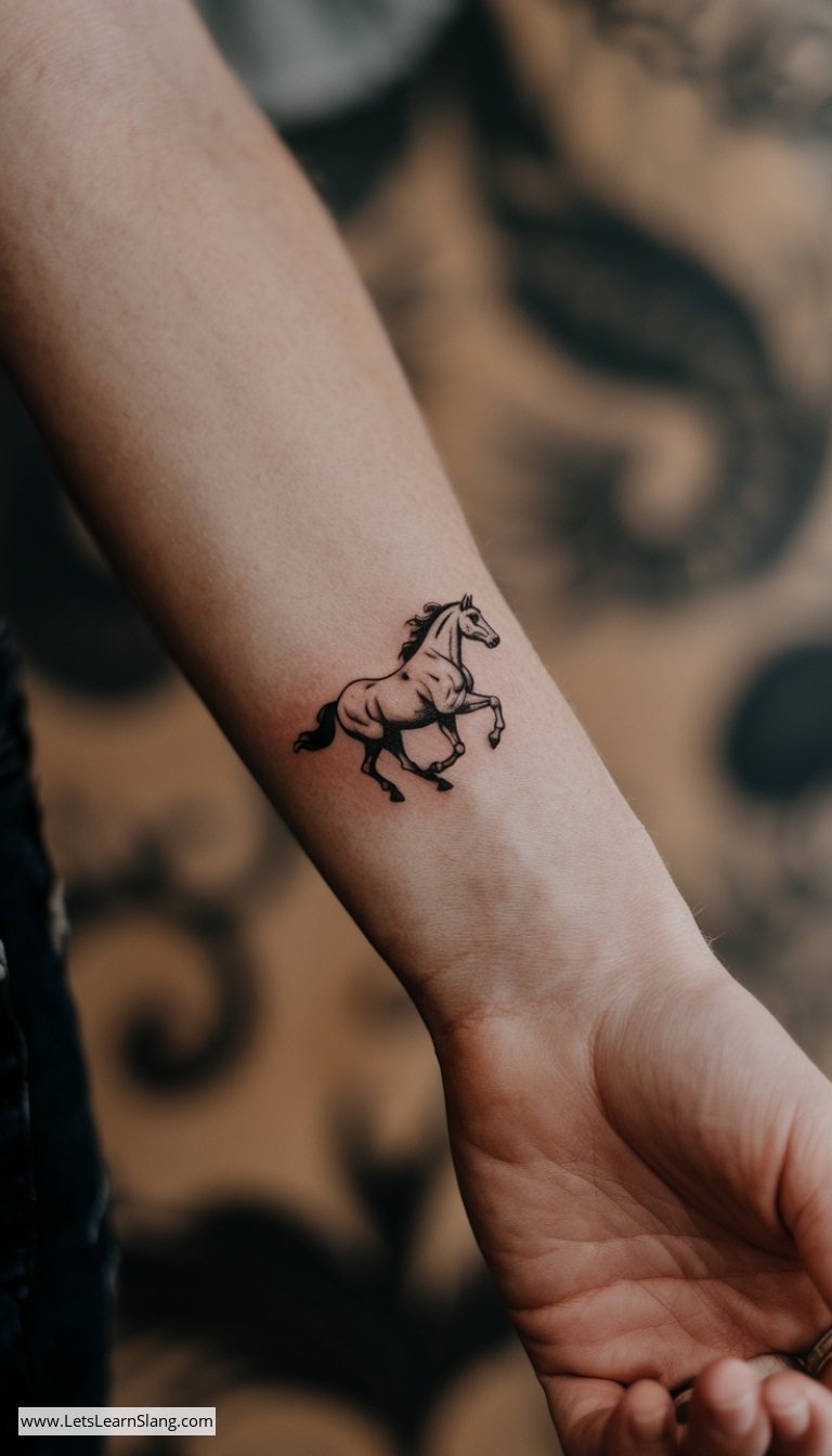 Galloping Horse Wrist Tattoo