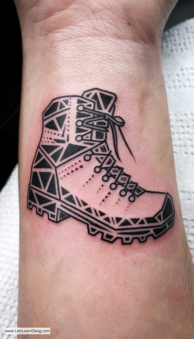 Geometric Hiking Boot Wrist Tattoo