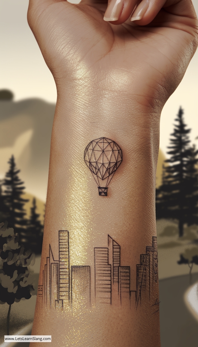 Geometric Hot Air Balloon Wrist Tattoo