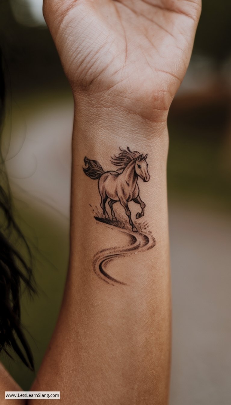 Graceful Trotting Horse Wrist Tattoo