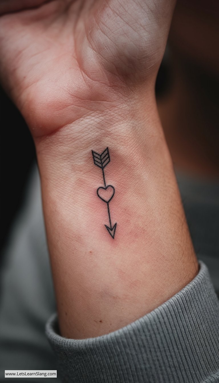 Heart-Centered Arrow Wrist Tattoo