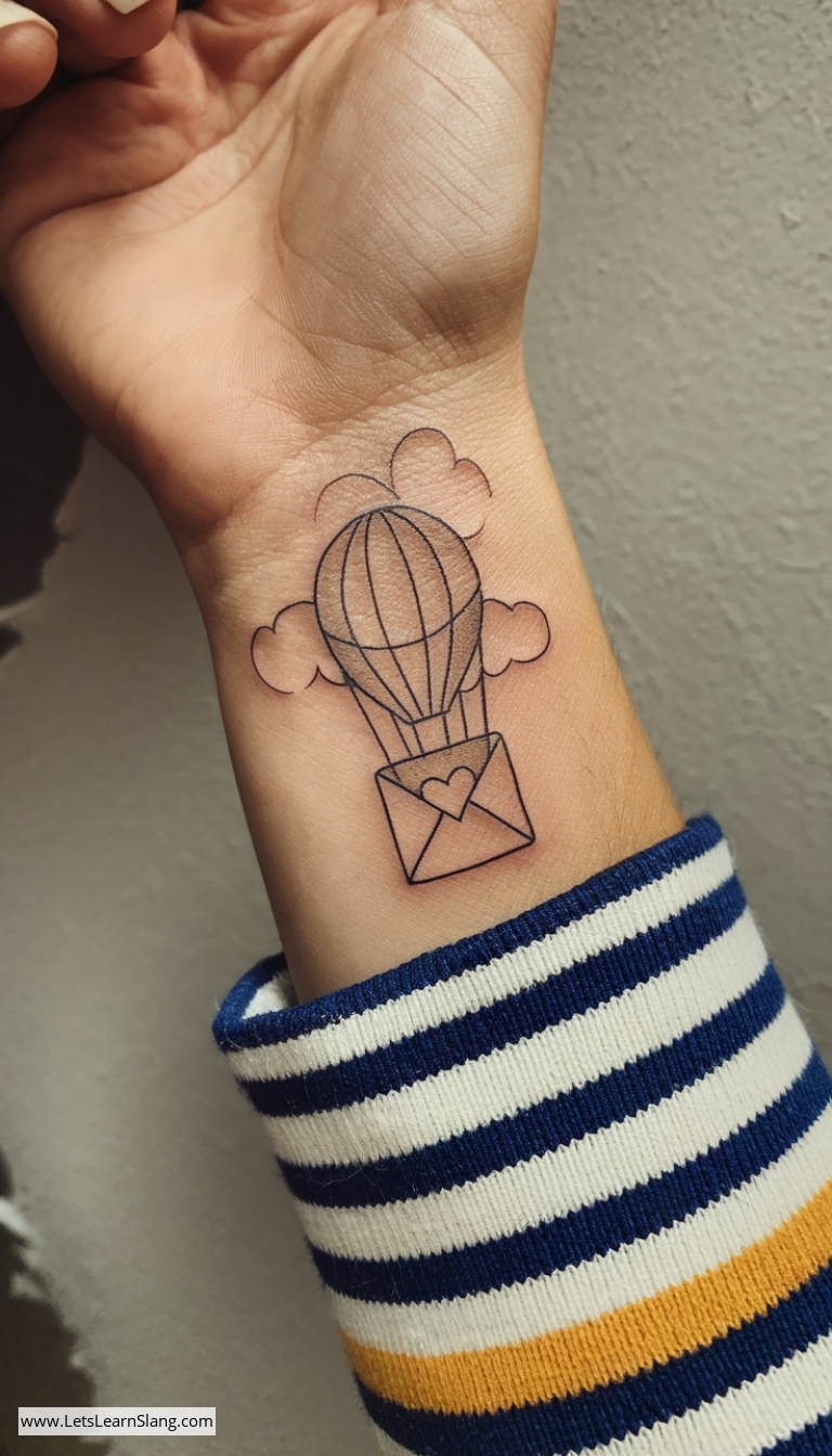 Heart Hot Air Balloon Wrist Tattoo