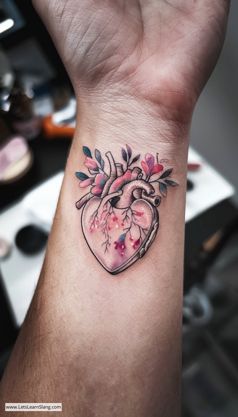 Heart-Shaped Locket Watercolor Tattoo