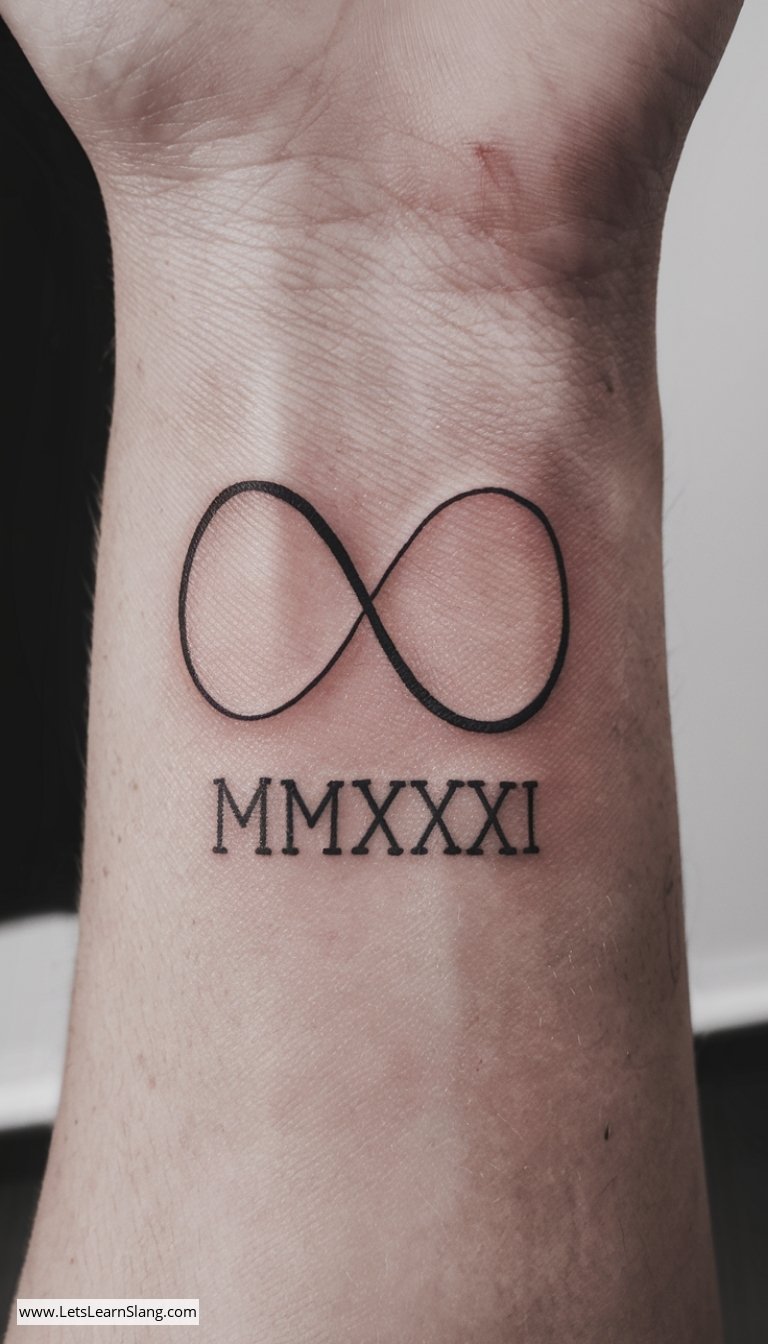 Infinity Symbol with Roman Numerals Wrist Tattoo
