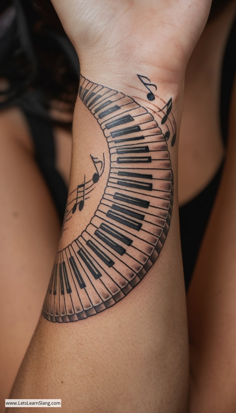 Melodic Keys: Piano Wrist Tattoo for Women
