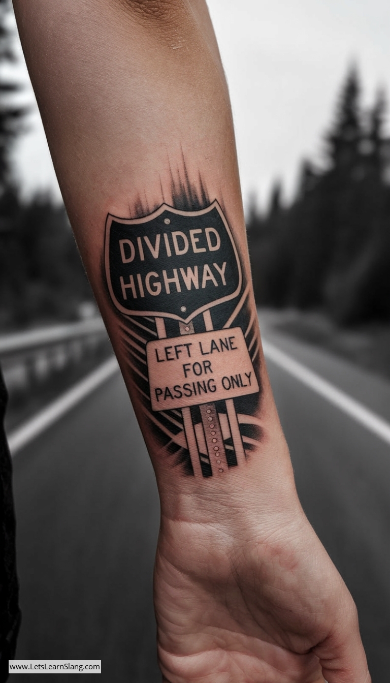 Mini 'Divided Highway' Road Sign Wrist Tattoo