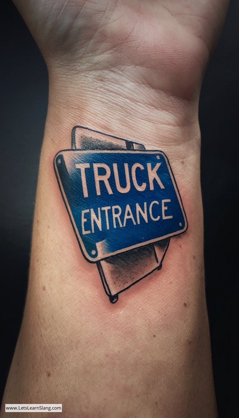 Mini 'Truck Entrance' Road Sign Wrist Tattoo
