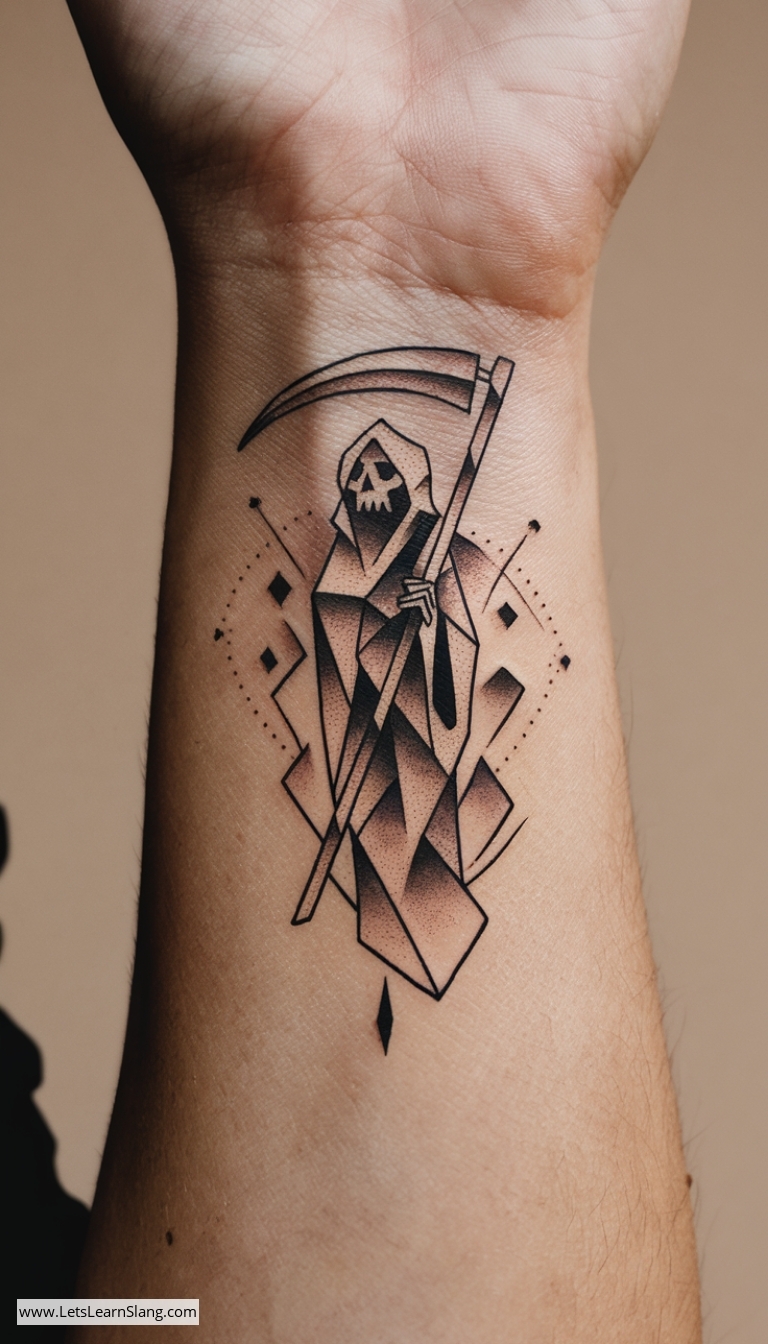 Minimalist Grim Reaper Wrist Tattoo