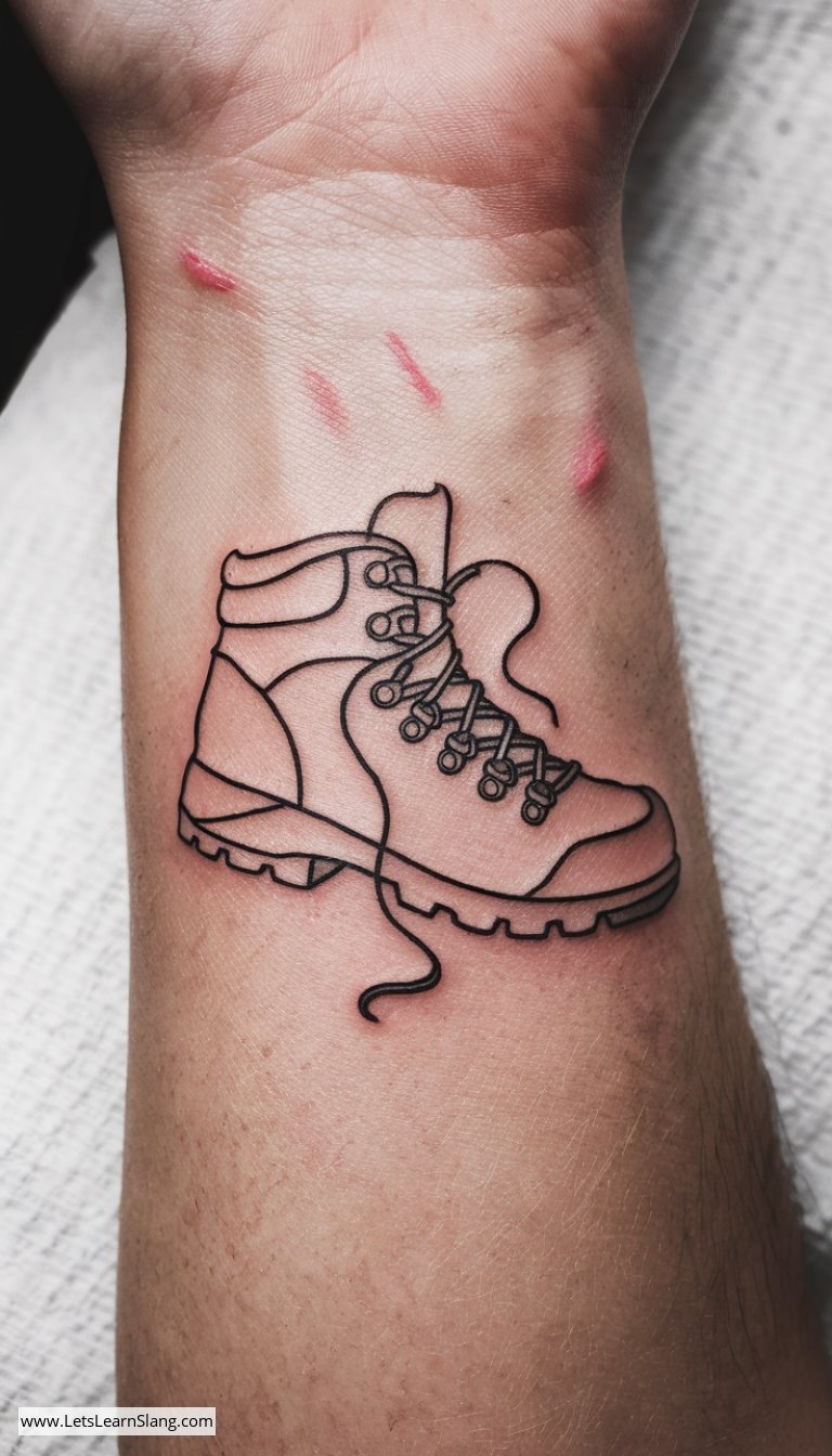 Minimalist Hiking Boot Wrist Tattoo