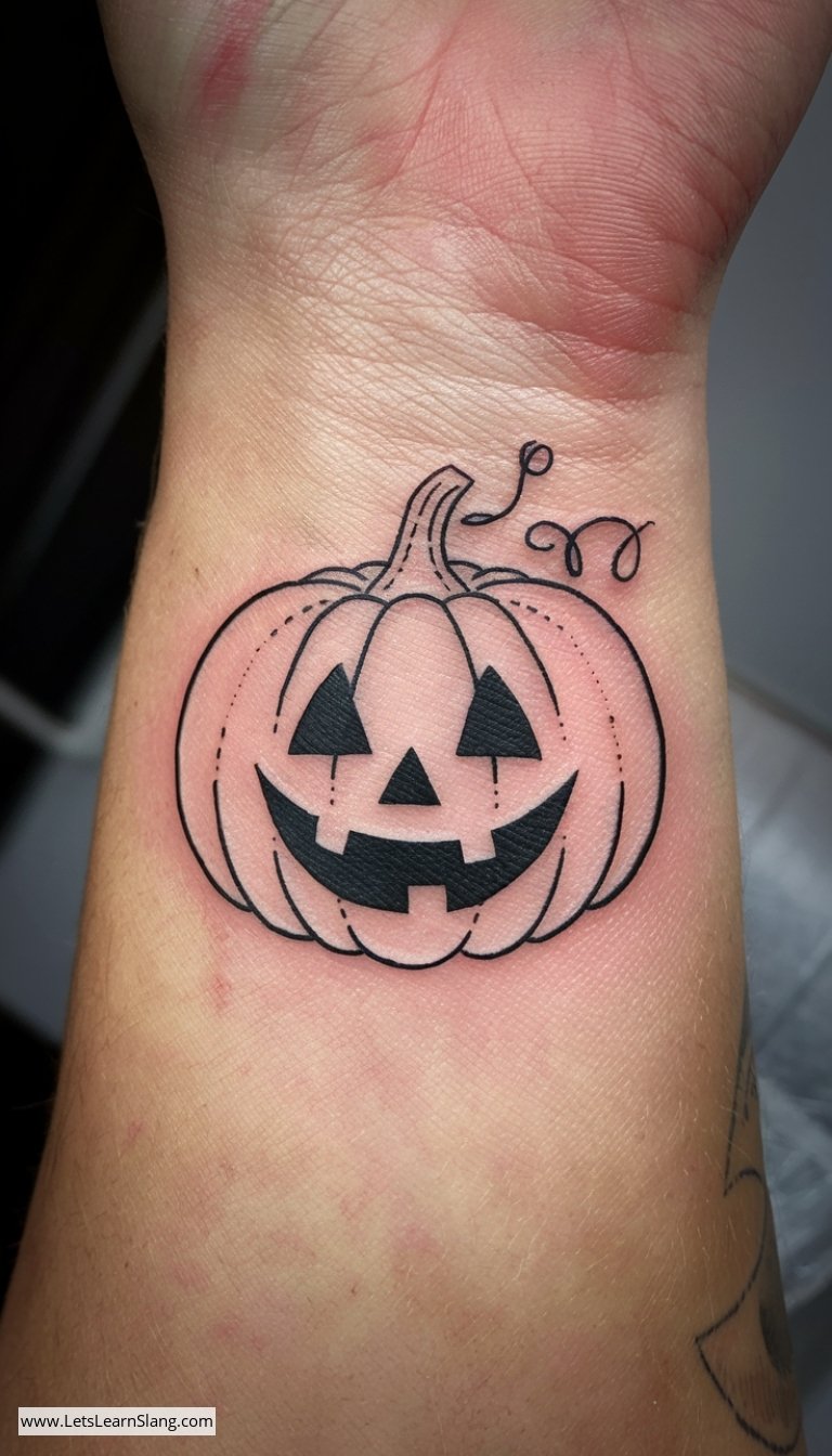 Minimalist Pumpkin Wrist Tattoo