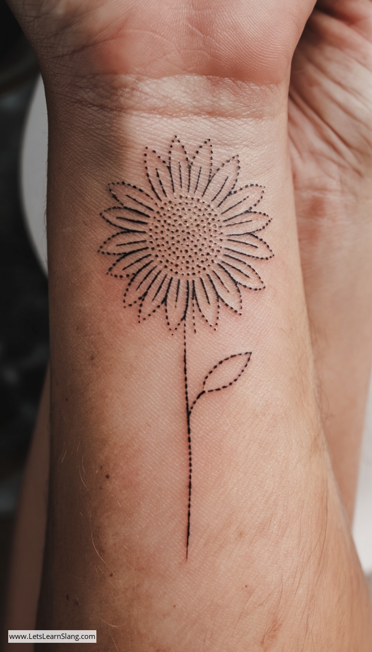 Minimalist Sunflower Wrist Tattoo